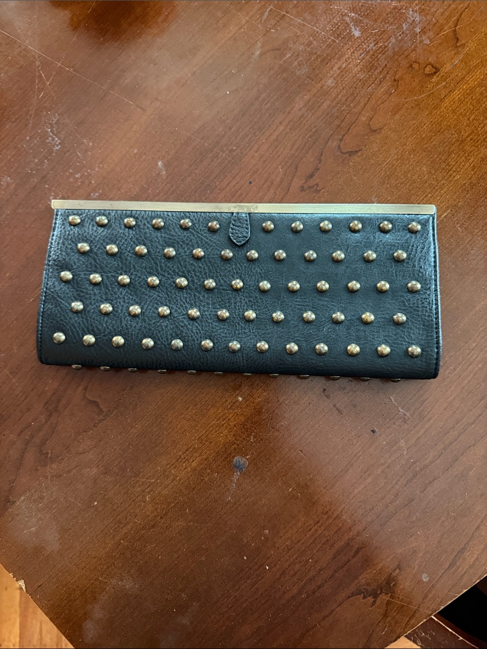 Studded Black Leather clutch purse
